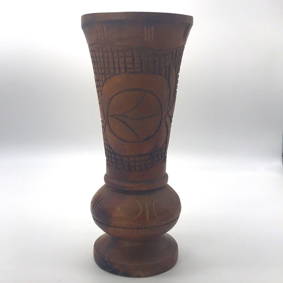 Vintage Carved Wooden Primitive Vase - Picture 1 of 11